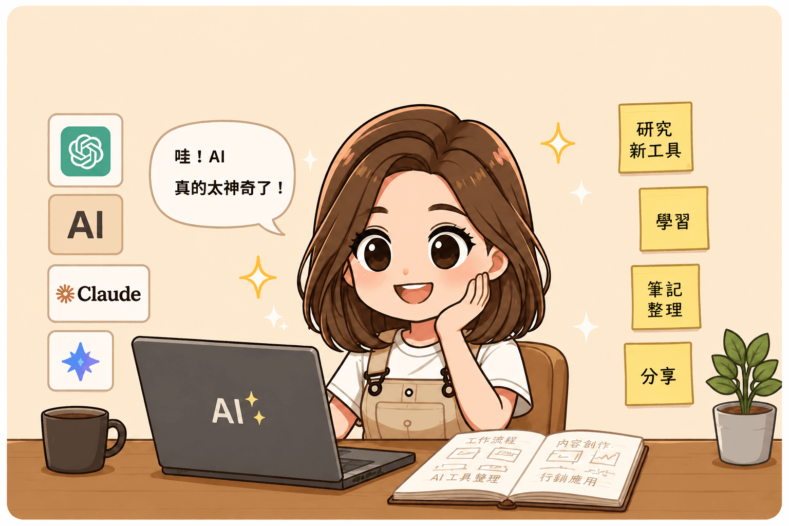 Winky 探索 ChatGPT、Claude 與 Gemini 等 AI 工具的插畫